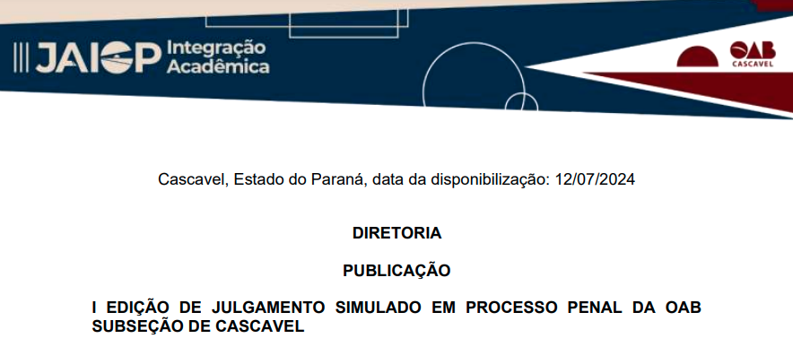 Edital I Edição de Julgamento Simulado em Processo Penal